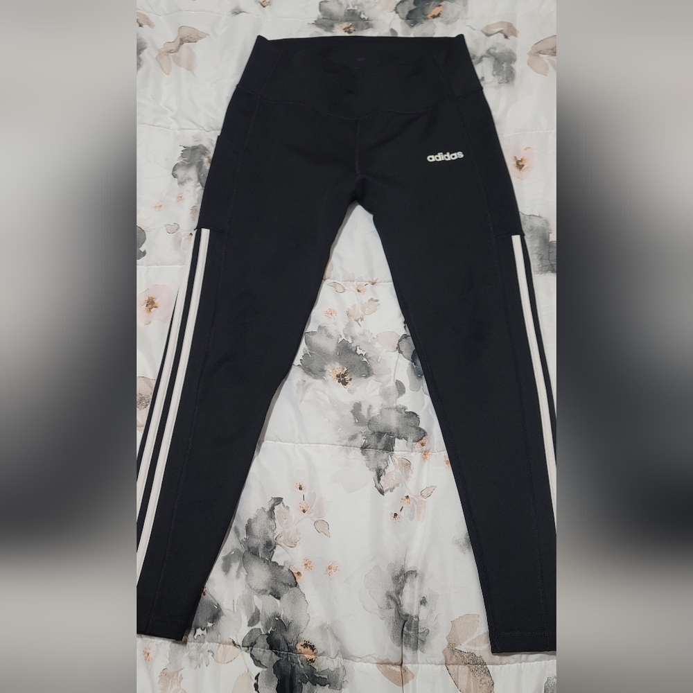 Adidas Black Leggings with White Stripes